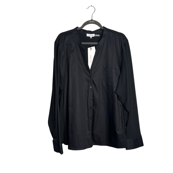 Calvin‎ Klein Long Sleeve Top Plus Size 3X Black Mixed Media V-Neck Button NWT - Picture 1 of 10